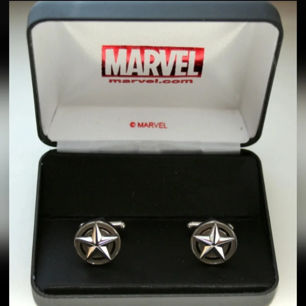 Marvel Comics Captain America Shield Star Metal Cuff Links New NOS Box